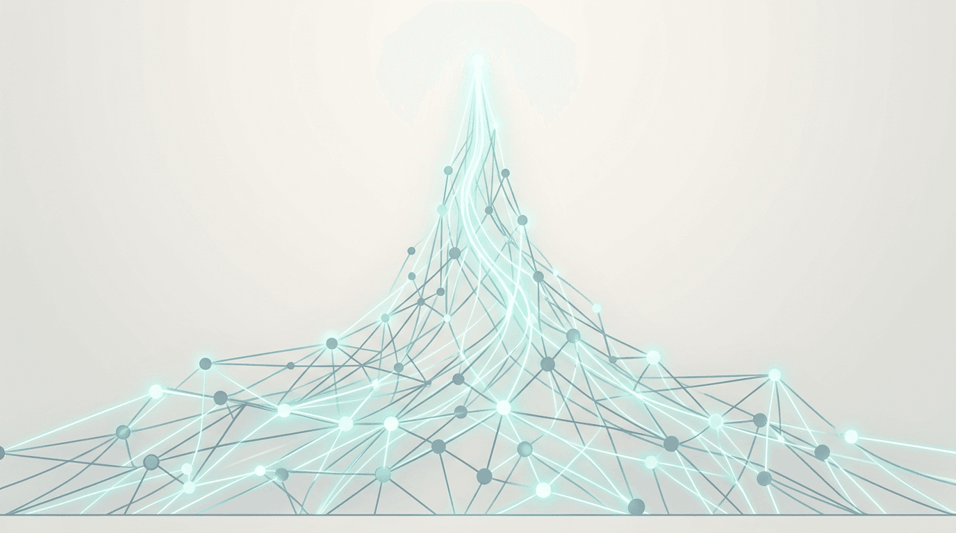 Abstract network of nodes representing miners contributing intelligence